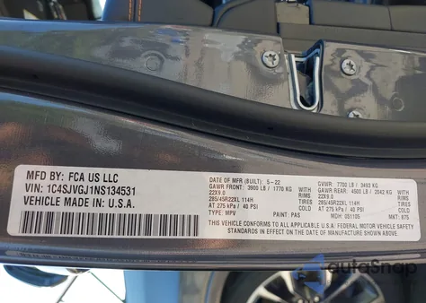 2022 Jeep Grand Wagoneer Series Iii 4X4 из США, поврежденный, VIN 1C4SJVGJ1NS134531